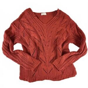 Poof Apparel Sweater Juniors Large V Neck Cable Comfy Soft Open Knit Pullover